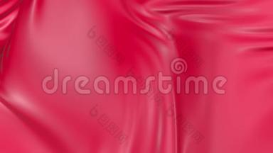 波状<strong>红色布</strong>面的4k三维软动画，形成涟漪，如在流体表面或组织中的褶皱。 <strong>红色</strong>
